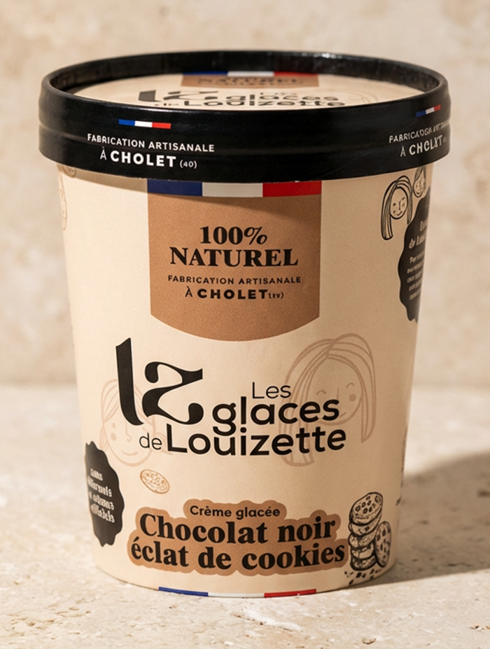 Crème glacée Chocolat noir et éclats de cookies
